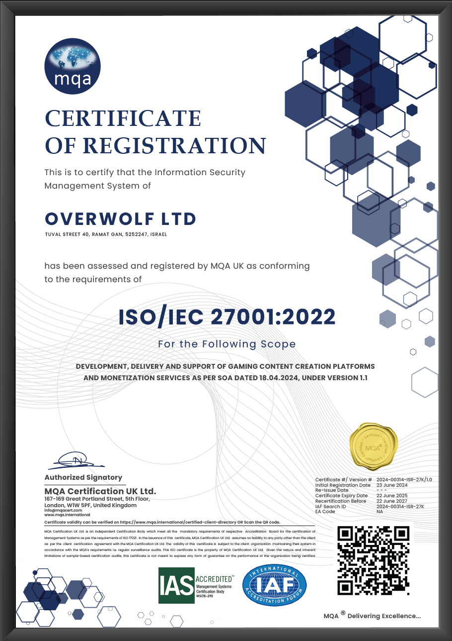 ISO Certificate for Overwolf