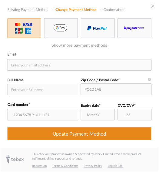 Image of Tebex's checkout popup